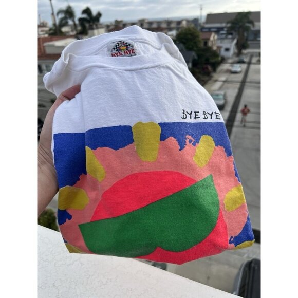 Vintage 90s Bye-Bye Cayman Islands neon graphic white tshirt single stitch XL - Picture 2 of 12